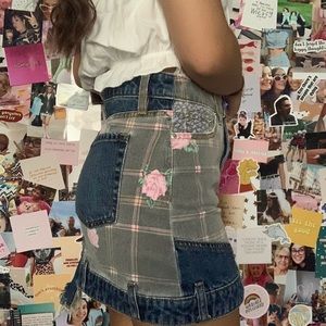 Patched Jean Skirt